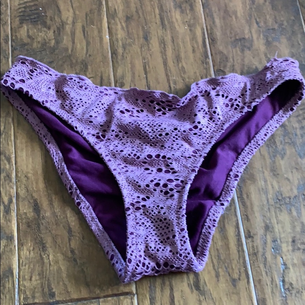 purple lace bikini bottoms, cinched back area
